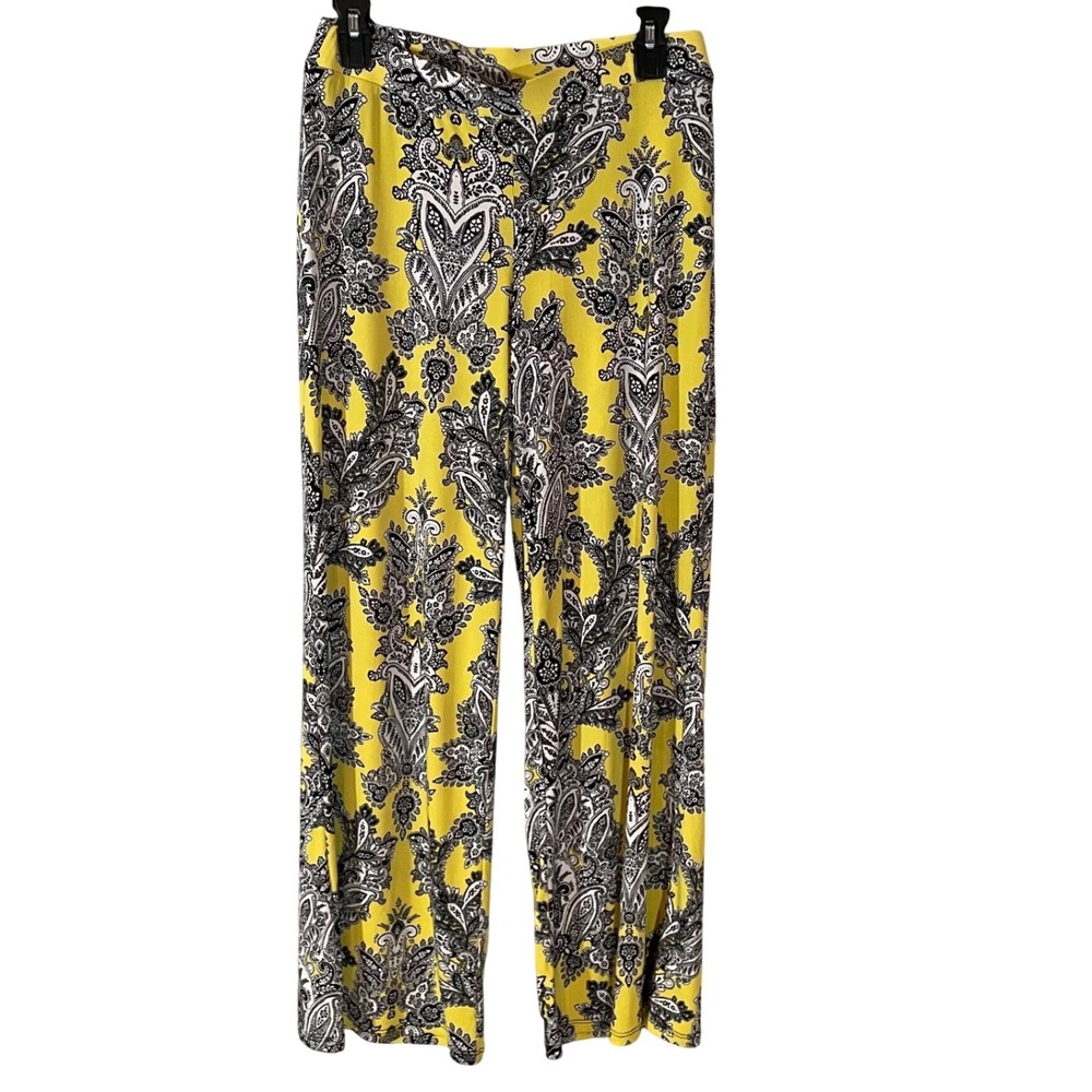 Cato Women's Yellow Black Paisley Wide Leg Palazzo Pants XS flowy lounge boho